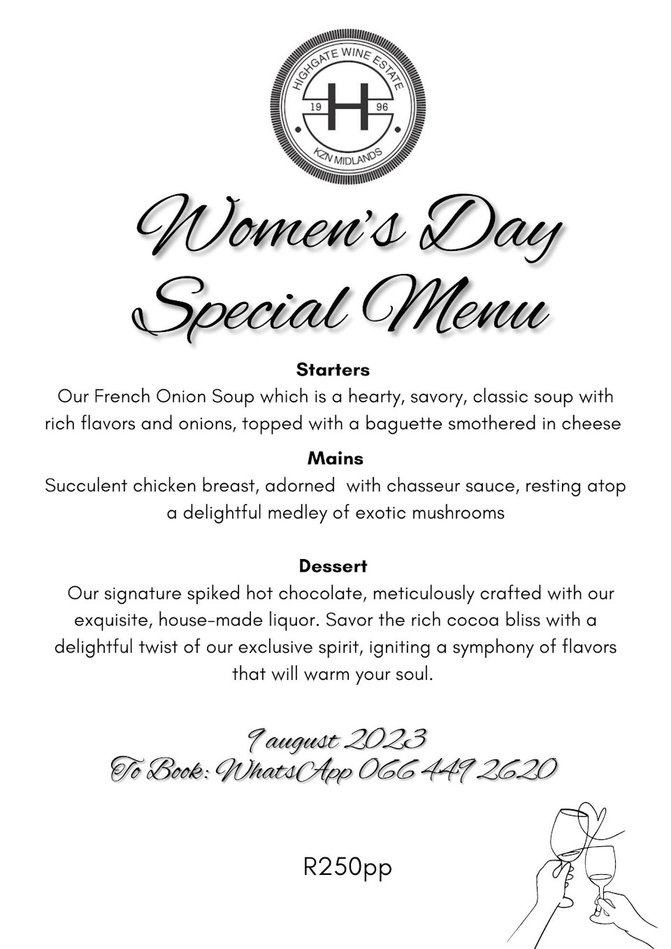 9 aug highgate wine estate menu