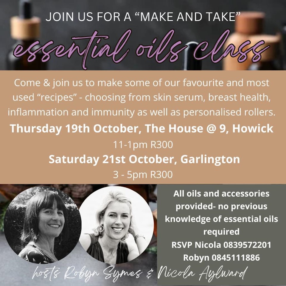 19 oct howick 21 oct hilton oils masterclass